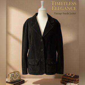 VTG Lady Hathaway Black Suede Leather Blazer Jacket Medium
